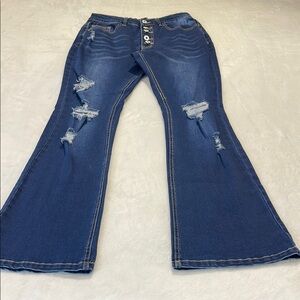 MIDIROSS WOMENS SIZE S Blue Flare Wide Leg Jeans with Distressed Details